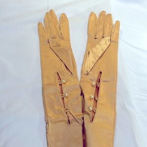 Full length vintage evening gloves.  Pale bonze/ champagne
